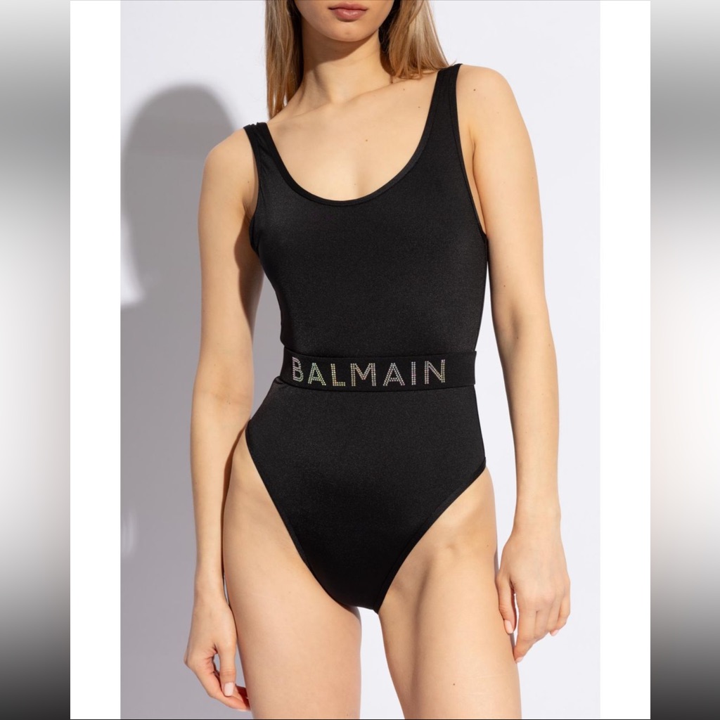 Balmain***Black One-Piece Swimsuit W/Strass Belt***Small $586